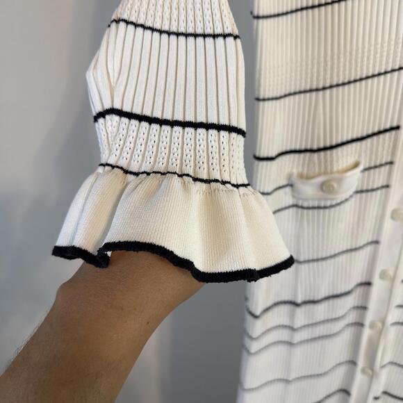 Sandro Striped Knit Maxi Dress w/ Ruffle Hem & Wrists Snap Buttons (Sz:44/ $490) - Picture 5 of 15